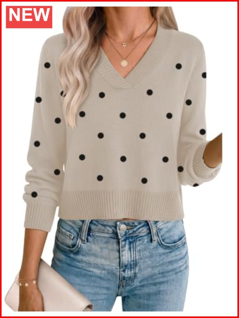 Zeagoo Women's Cropped V-Neck Ribbed Knit Sweater Long Lantern Sleeve Pullover